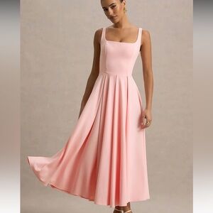 Parina Pink Strappy Volume-Hem Midi Dress